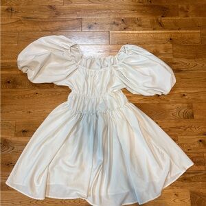 Charming Cream Women’s Dress with Puff Sleeves